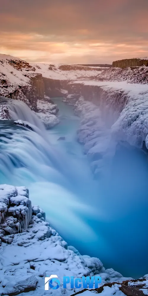 Waterfall Winter 3K Mobile Wallpaper