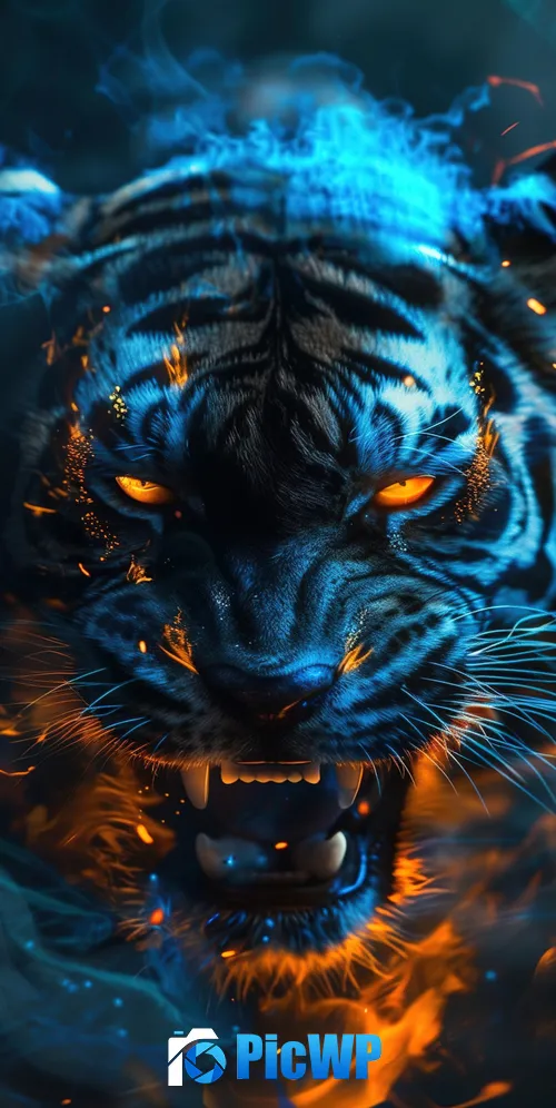 Roaring Tiger in Flames 3K Mobile Wallpaper