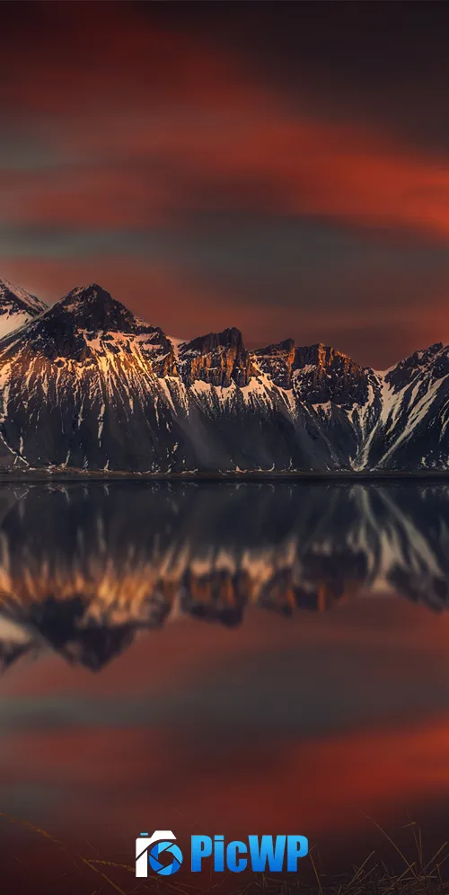 Vestrahorn mountain Sunset Orange 3K Mobile Wallpaper