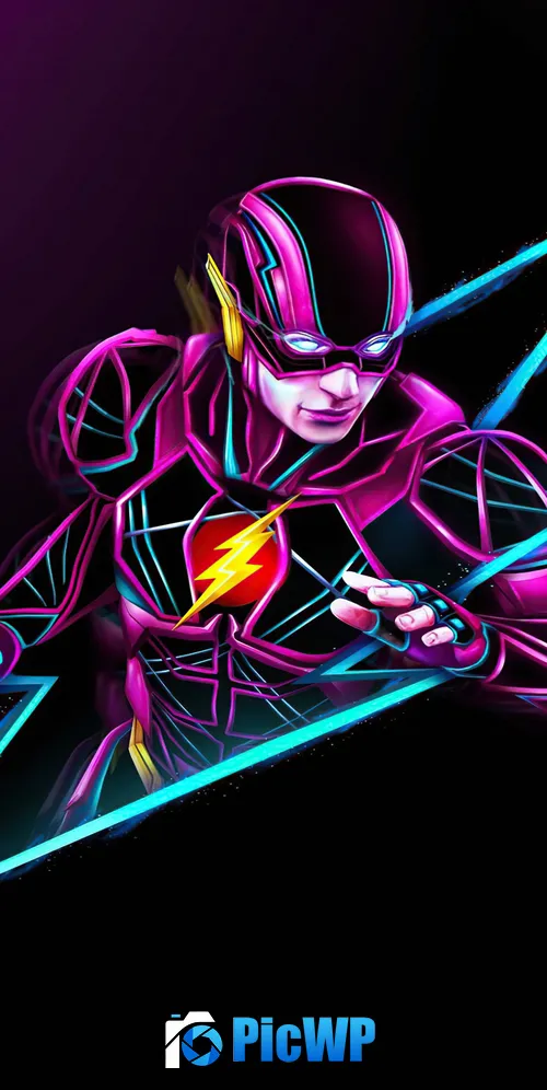 The Flash Neon art 3K Mobile Wallpaper
