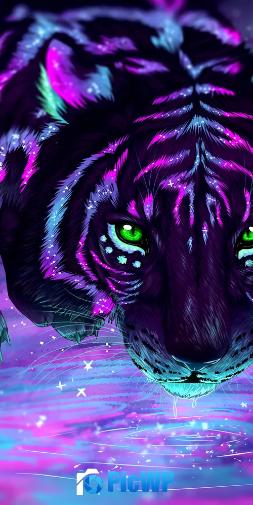 Tiger Neon 3K Mobile Wallpaper