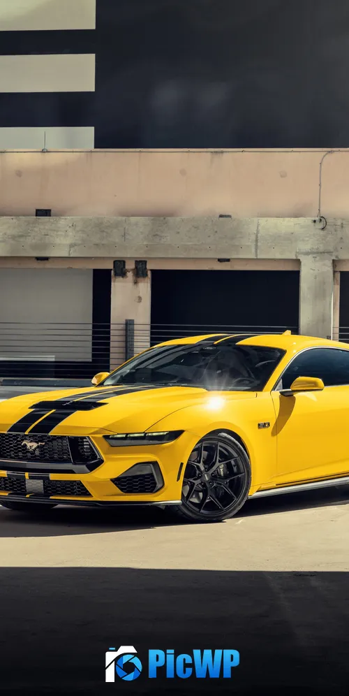 Yellow Ford Mustang 3K Mobile Wallpaper