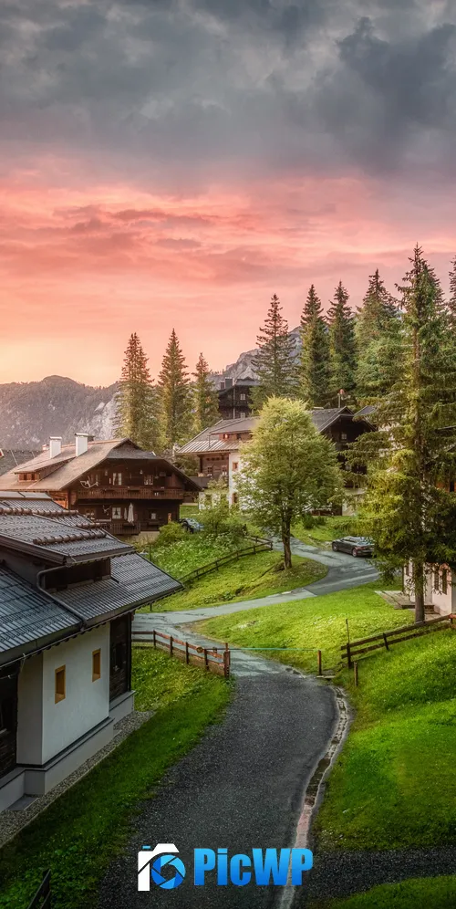 Wooden House Sunrise 3K Mobile Wallpaper