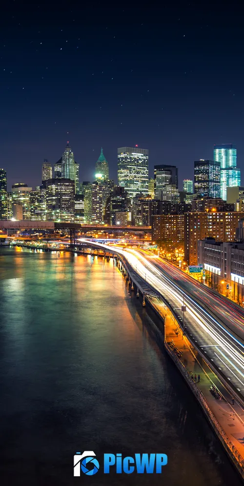 Manhattan Skyline Night City 3K Mobile Wallpaper