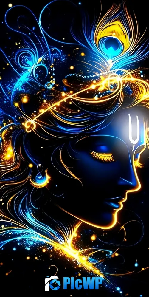Lord Krishna Black background 3K Mobile Wallpaper