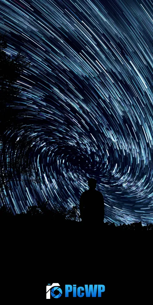 Star Trails Standing Man 3K Mobile Wallpaper