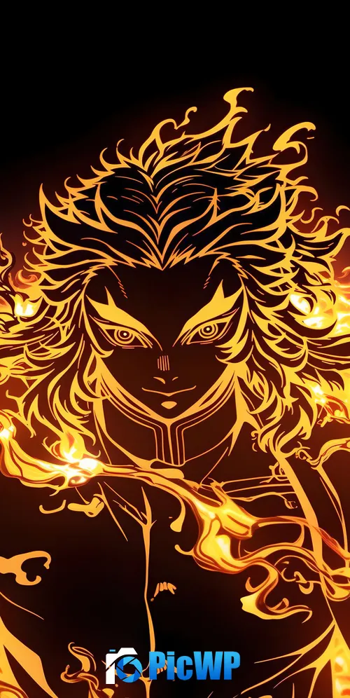 Kyojuro Rengoku Fire effect 3K Mobile Wallpaper