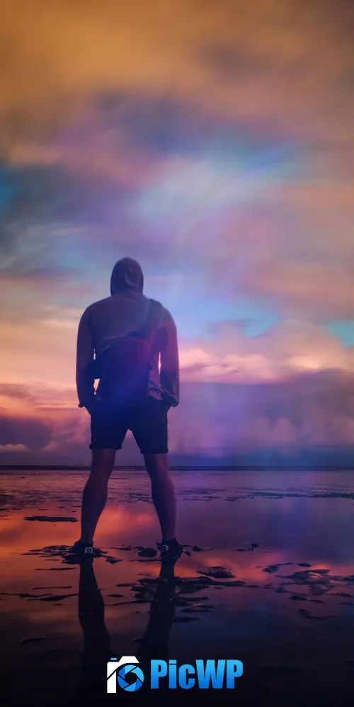 Standing Man Beach 3K Mobile Wallpaper