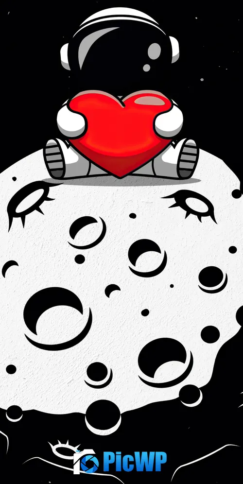 Red heart Astronaut 3K Mobile Wallpaper