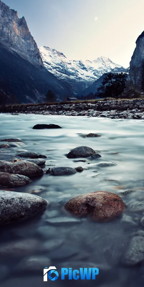 River Stream Mountains 3K Mobile Wallpaper