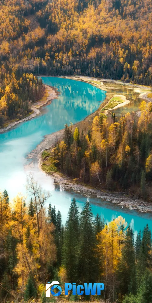 Kanas Lake Aerial view 3K Mobile Wallpaper