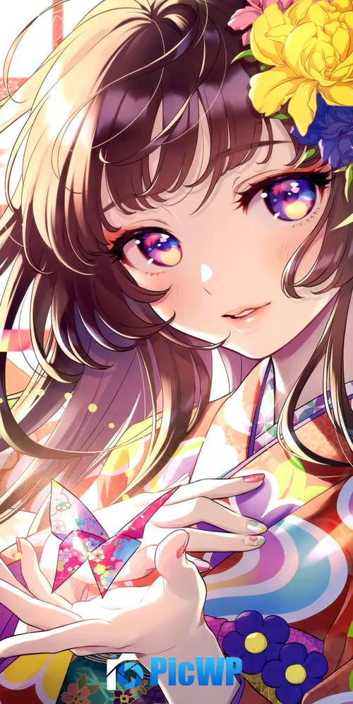 Anime girl Floral 3K Mobile Wallpaper