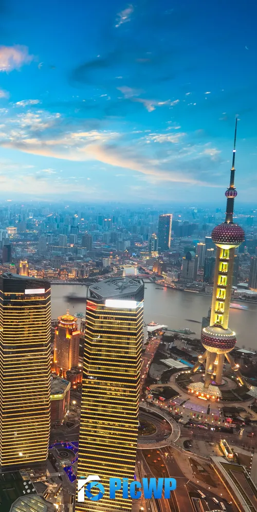 Shanghai City Aerial view 3K Mobile Wallpaper