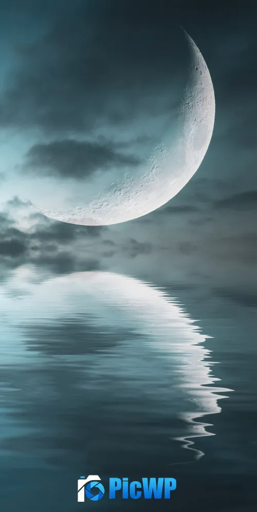Ocean Crescent Moon 3K Mobile Wallpaper