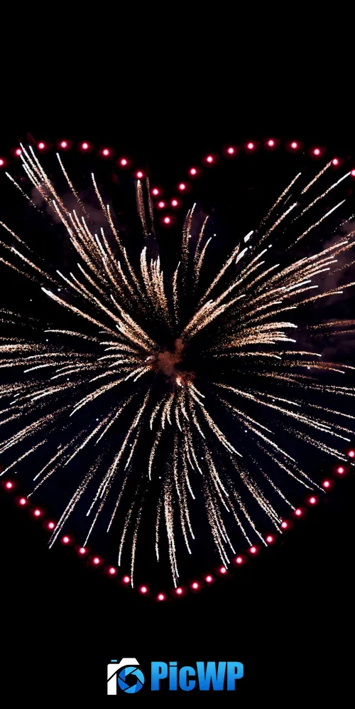 Love heart Fireworks 3K Mobile Wallpaper