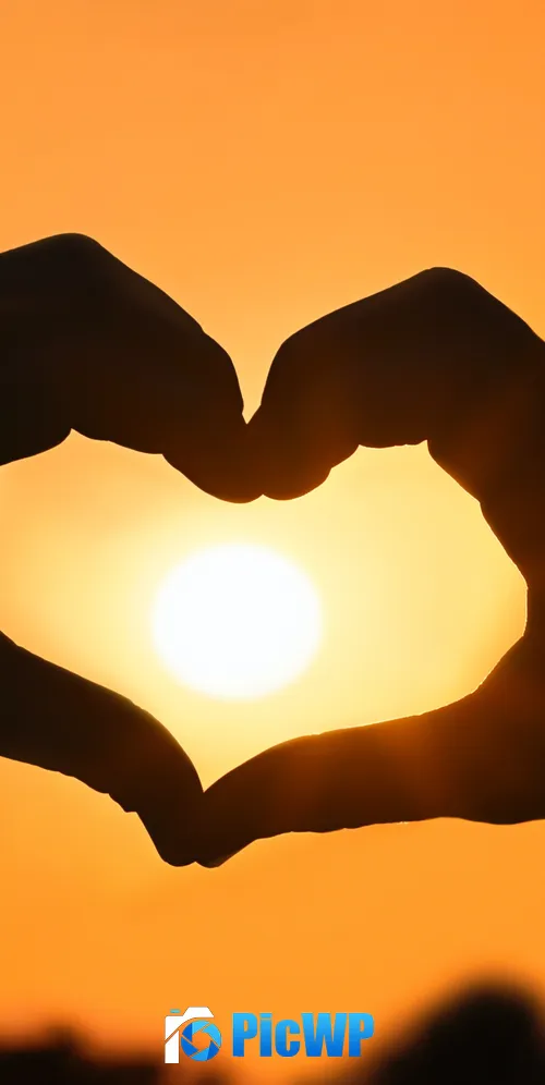 Heart Hands together Sunset Silhouette 3K Mobile Wallpaper