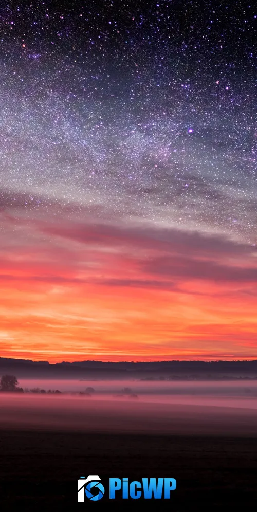 Starry sky Sunset Orange 3K Mobile Wallpaper