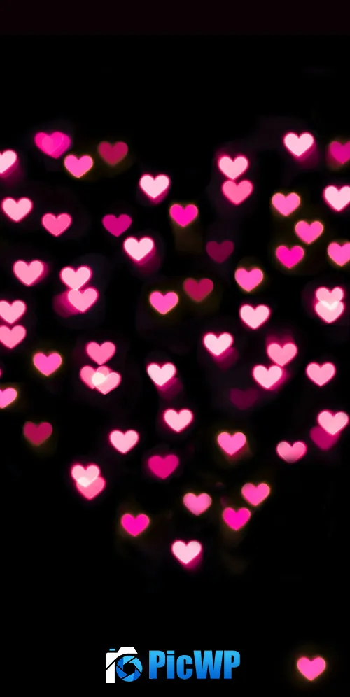 Pink hearts Black background 3K Mobile Wallpaper
