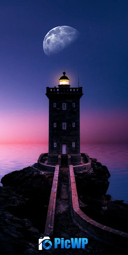 Lighthouse Moon 3K Mobile Wallpaper
