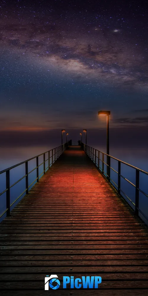Wooden pier Night sky 3K Mobile Wallpaper