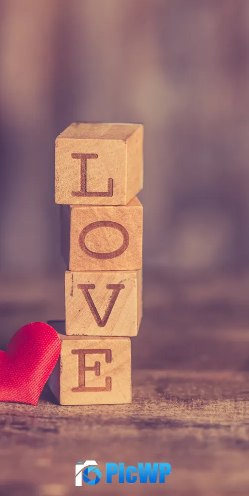 Love heart Wooden Blocks 3K Mobile Wallpaper