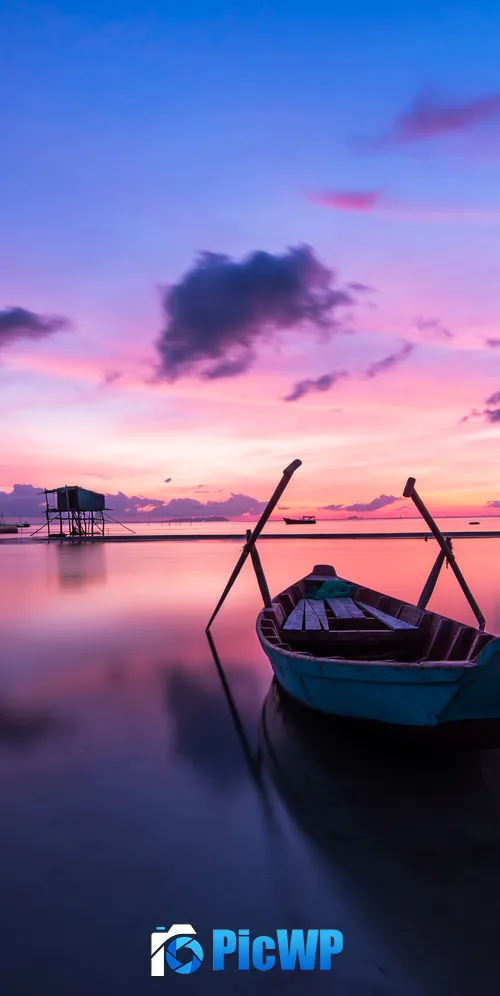 Rowing boat Sunset 3K Mobile Wallpaper