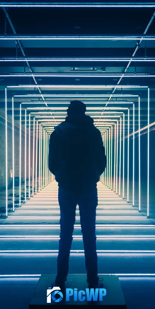 Vanishing point Blue Lights 3K Mobile Wallpaper