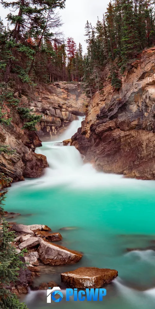 River Stream Cliffs 3K Mobile Wallpaper