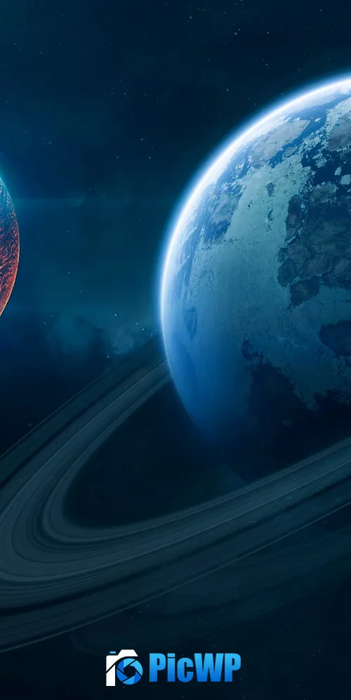 Blue planet Orbital ring 3K Mobile Wallpaper