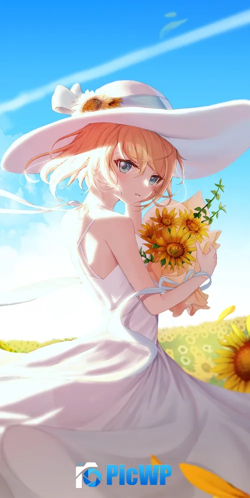 Anime girl Sunflowers 3K Mobile Wallpaper