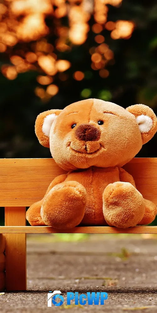 Teddy bear Park bench 3K Mobile Wallpaper