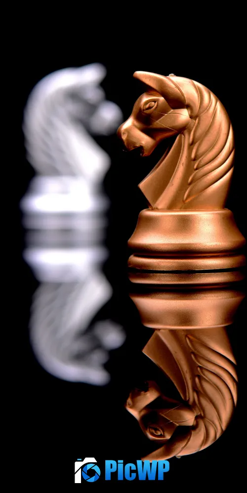 Knight (Chess) Black background 3K Mobile Wallpaper