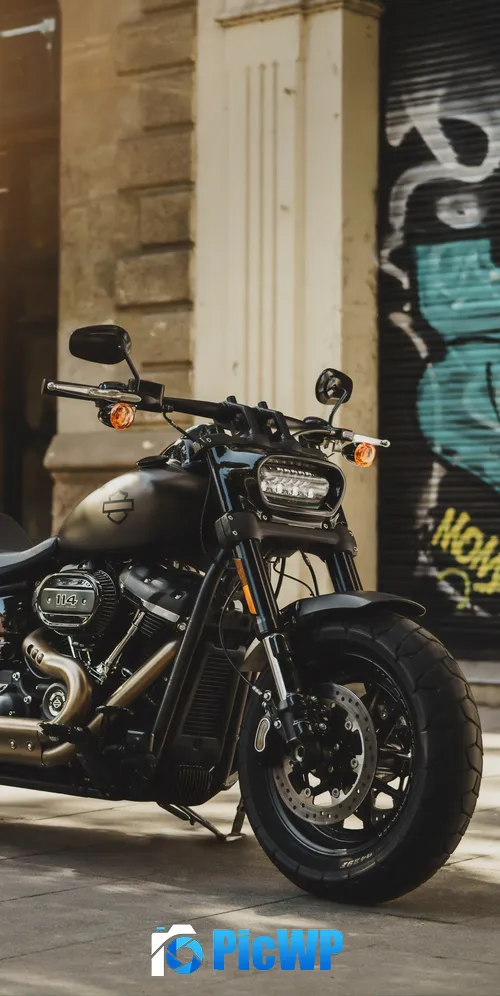 Harley-Davidson Fat Bob Grey Motorcycle 3K Mobile Wallpaper