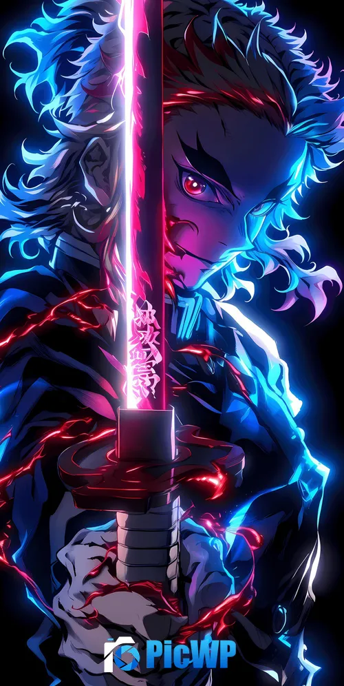 Kyojuro Rengoku Neon glow 3K Mobile Wallpaper