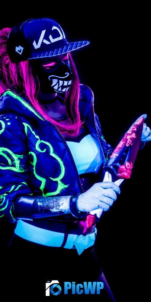 KDA Akali Neon 3K Mobile Wallpaper
