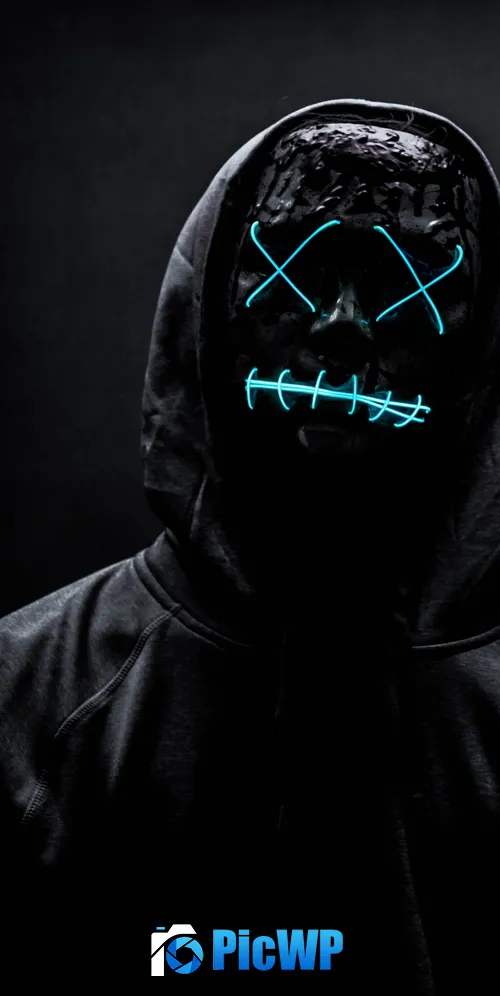 Neon Mask Man in Black 3K Mobile Wallpaper