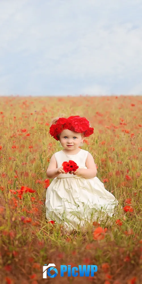 Cute Girl Red flowers 3K Mobile Wallpaper