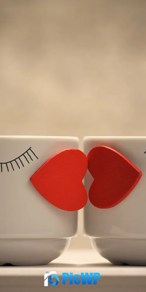 Coffee cups Love hearts 3K Mobile Wallpaper