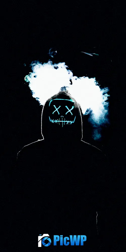Man with LED Mask and Smoke 3K Mobile Wallpaper