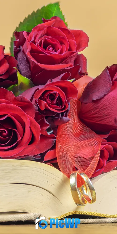 Red Roses Wedding rings 3K Mobile Wallpaper