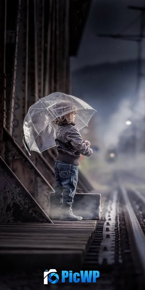 Cute Girl Railway track 3K Mobile Wallpaper