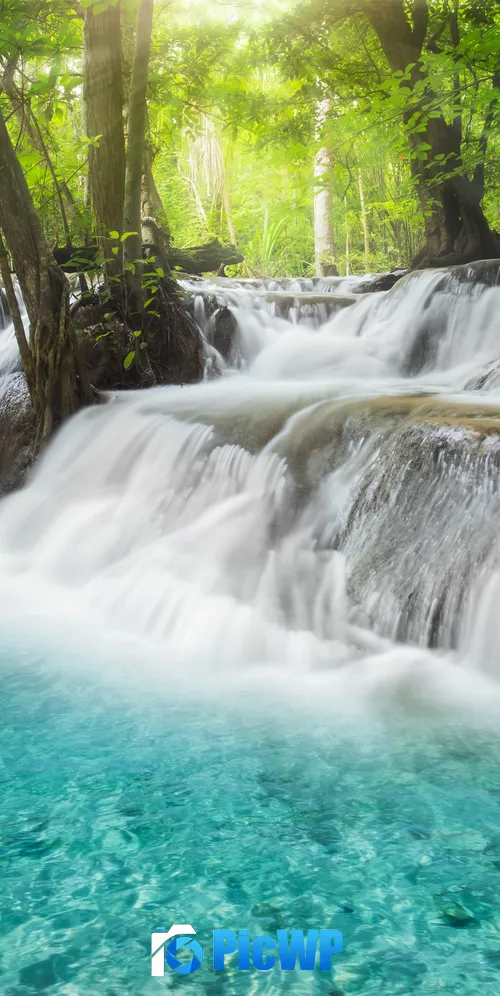 Erawan Falls Thailand 3K Mobile Wallpaper