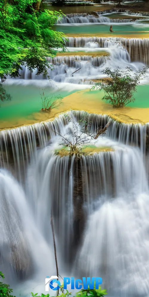 Huai Mae Khamin Waterfall Tourist attraction 3K Mobile Wallpaper