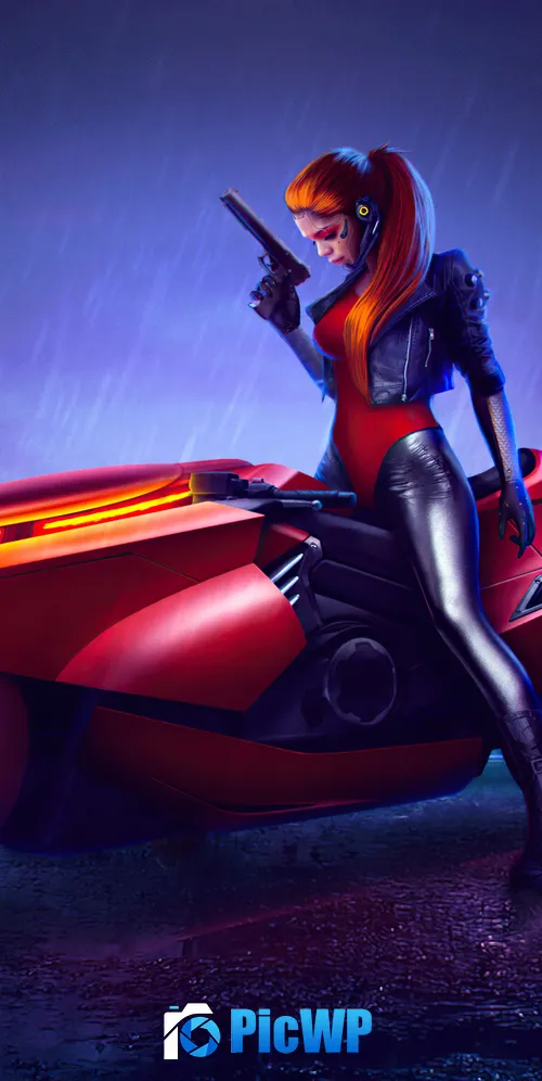 Cyberpunk girl Cyberpunk bike 3K Mobile Wallpaper