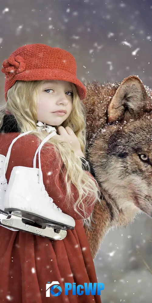 Cute Girl Wolf 3K Mobile Wallpaper