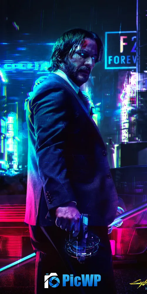 Cyberpunk 2077 John Wick 3K Mobile Wallpaper