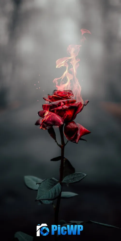 Rose flower Fire 3K Mobile Wallpaper