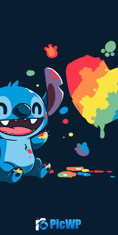 Stitch Love heart 3K Mobile Wallpaper