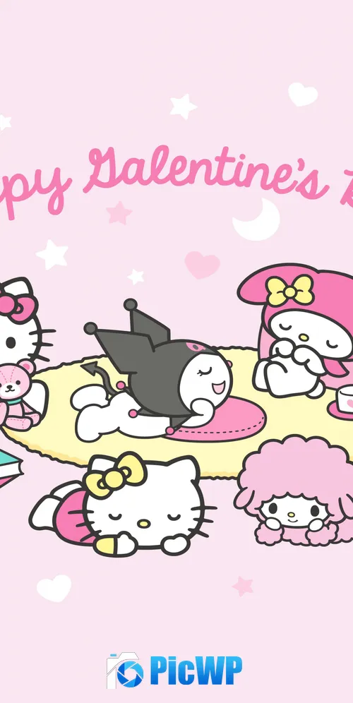Happy Valentine's Day Hello kitties 3K Mobile Wallpaper