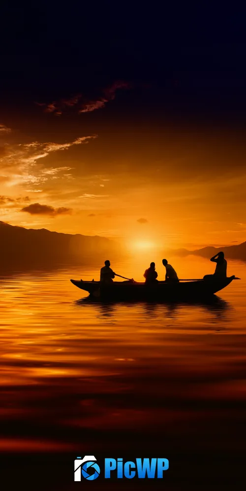 Sunset Boat Silhouette 3K Mobile Wallpaper